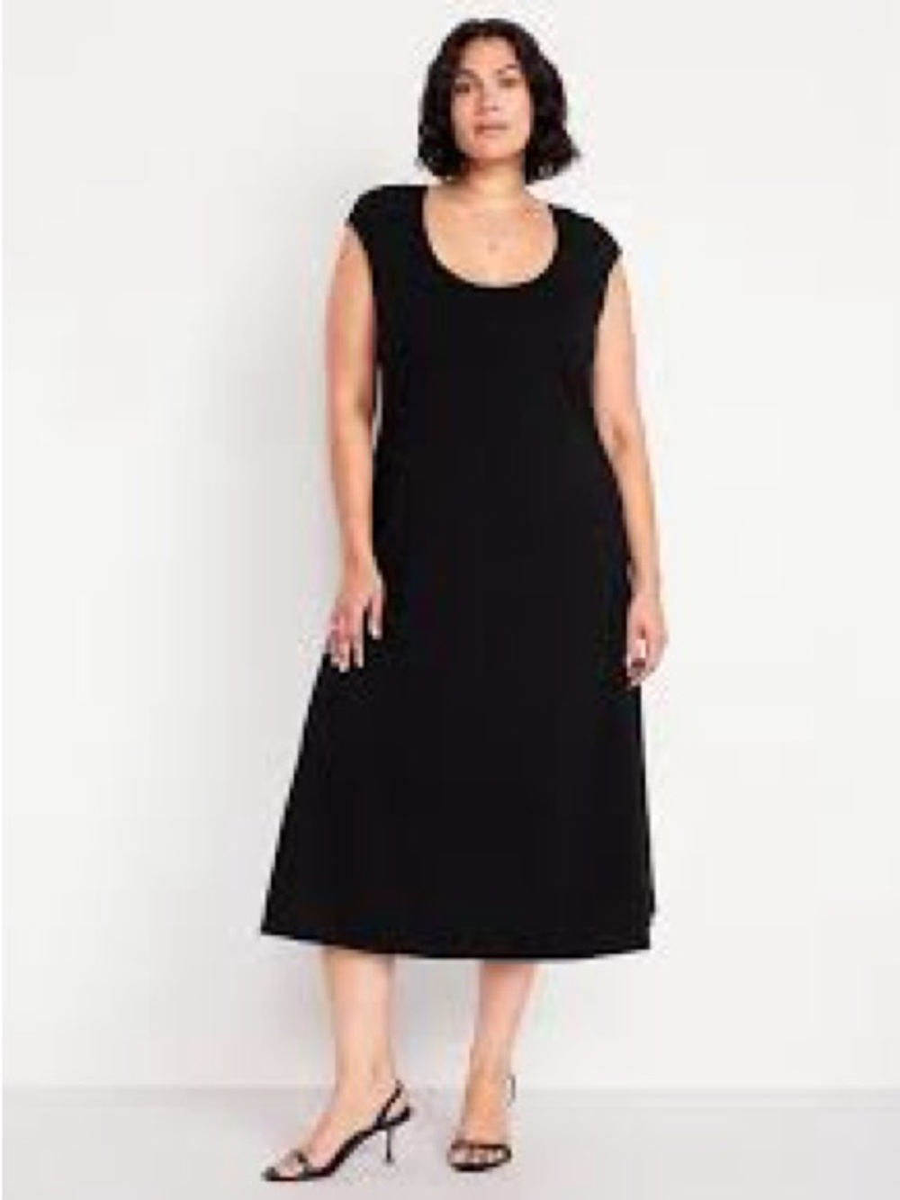 Classic Black Jersey Scoop Neck Midi Dress
